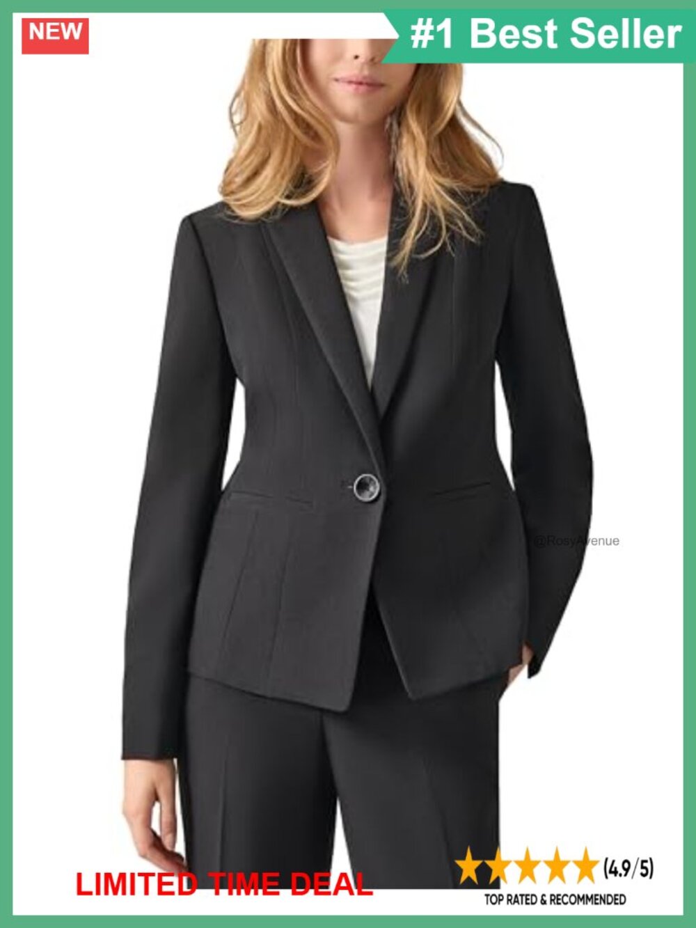 Stretch Crepe One Button Blazer Notch Collar Business Casual Jacket